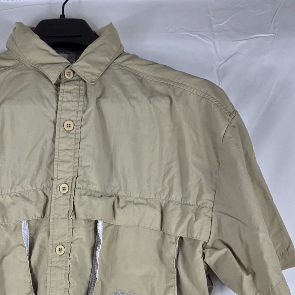 Tarponwear Mens Large Khaki Supplex Nylon Fishing Shirt Short Sleeve Ventilated